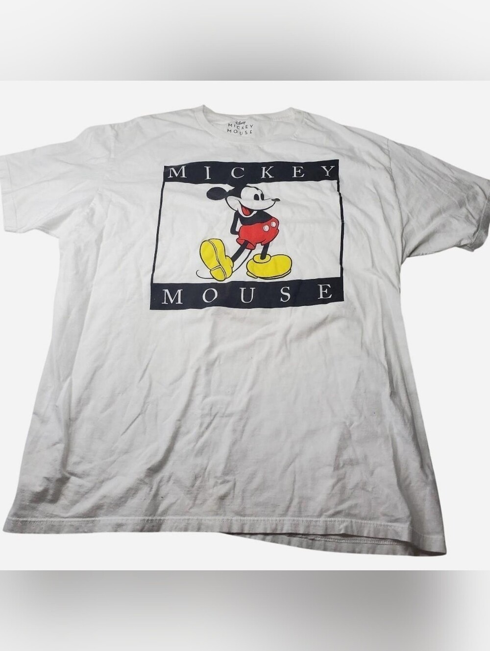 Vtg Disney Mickey Mouse Tshirt Mens White XL Spelled Out 90s Y2k 100% Cotton